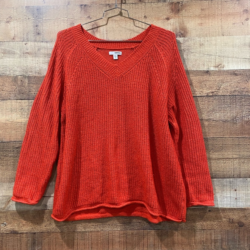 Sonoma Ladies Orange Vee Neck Pullover Sweater Size 1X